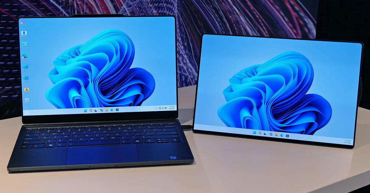 The Lenovo Modular AI PC concept is a remixed dual-screen laptop with hot swappable ports