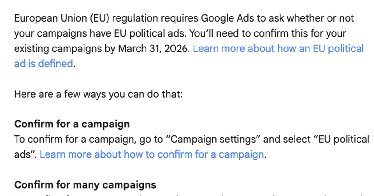 Google contacts advertisers with a mandatory EU political ads deadline