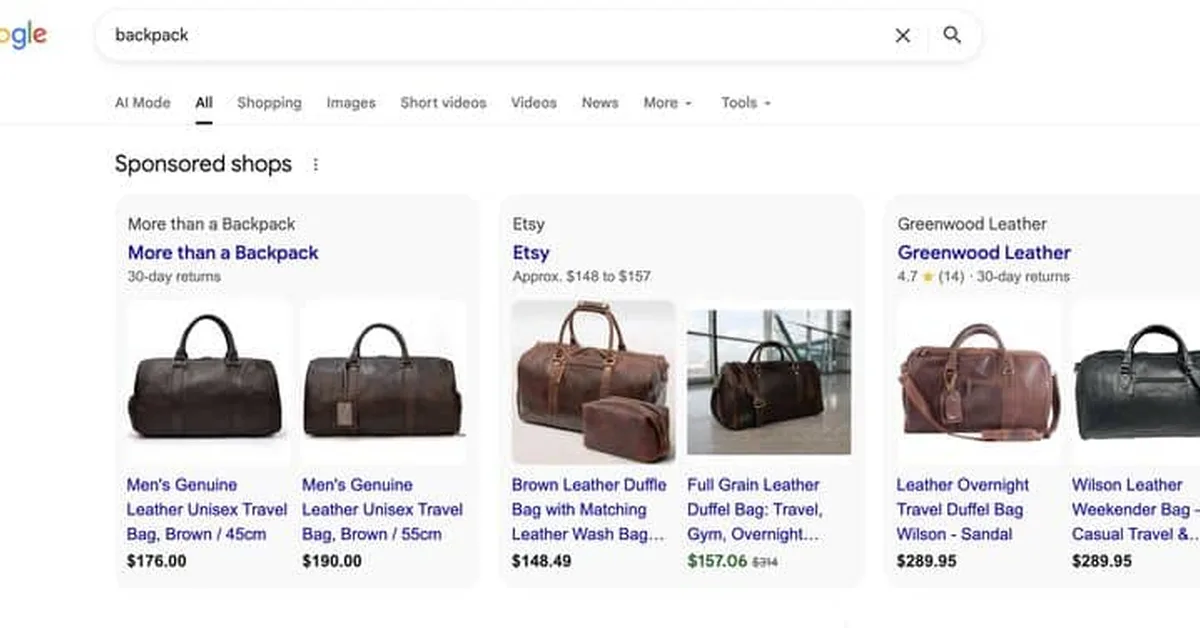 Google tests "Sponsored Shops" blocks in Shopping results
