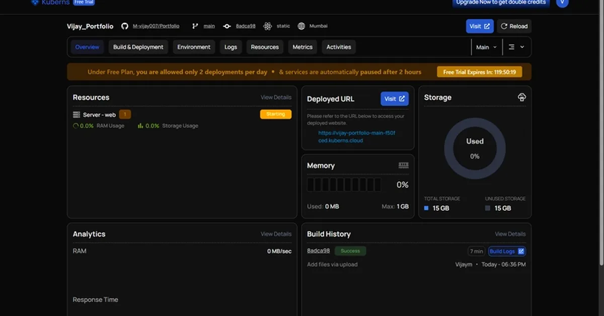 Deploying My Portfolio Using Kuberns AI - From GitHub to Live Website