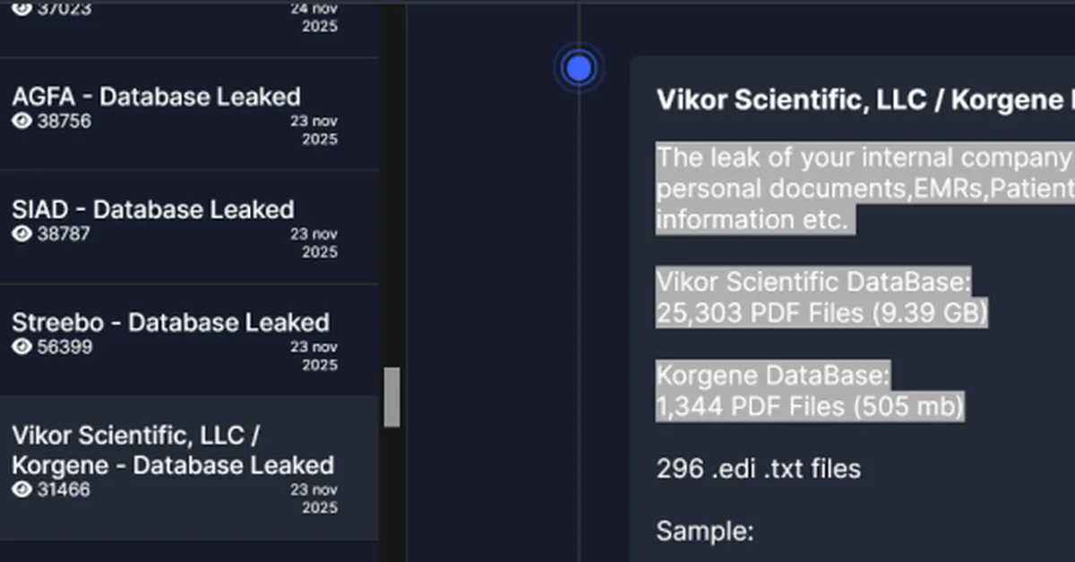 Everest ransomware hits Vikor Scientific 's supplier, data of 140,000 patients stolen