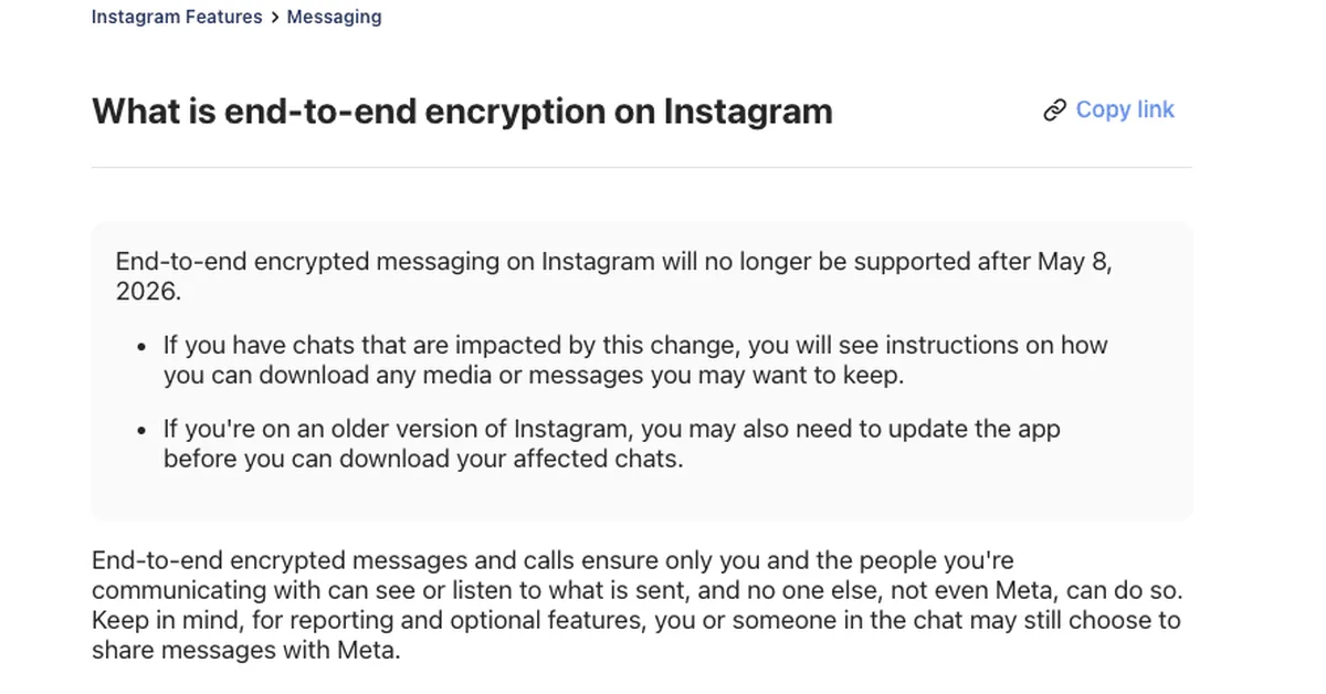 Instagram quietly drops end-to-end encrypted chats