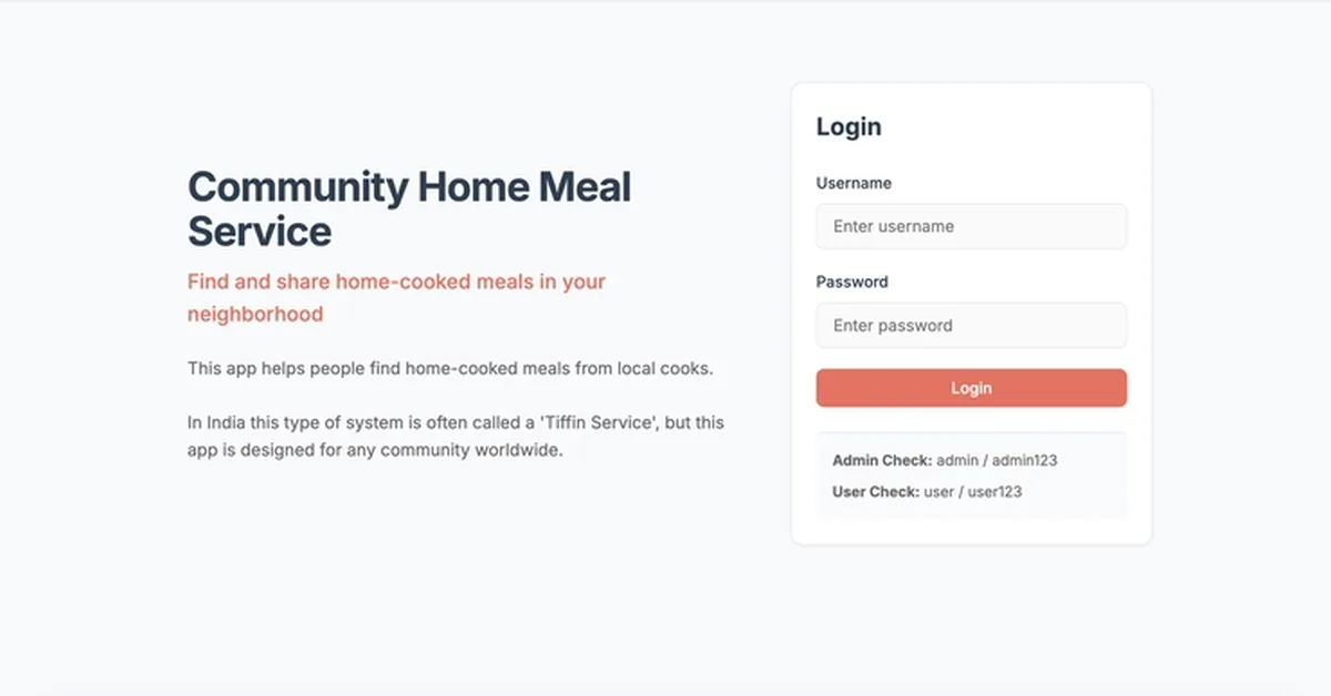 Community Home Meal Service - A Community-Powered Meal Sharing App 🍽️