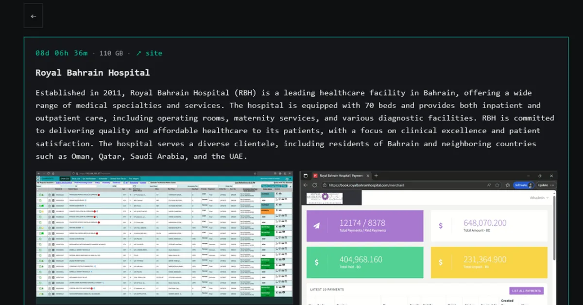 Payload Ransomware claims the hack of Royal Bahrain Hospital
