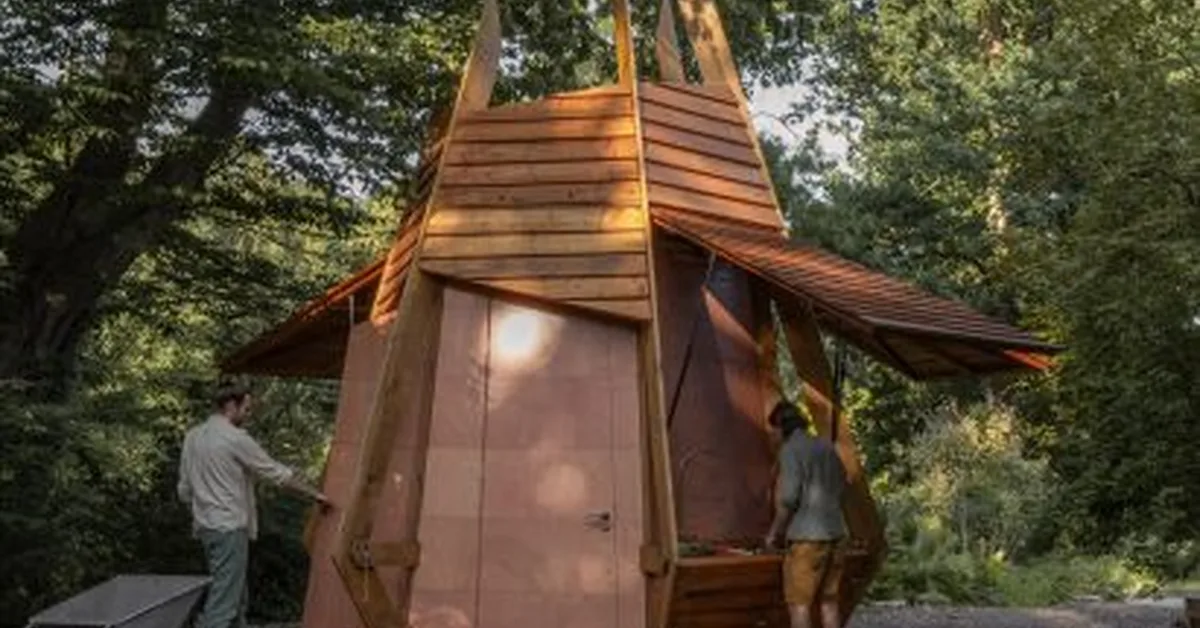 Protective seed pods inform timber forest pavilion by Walden Studio
