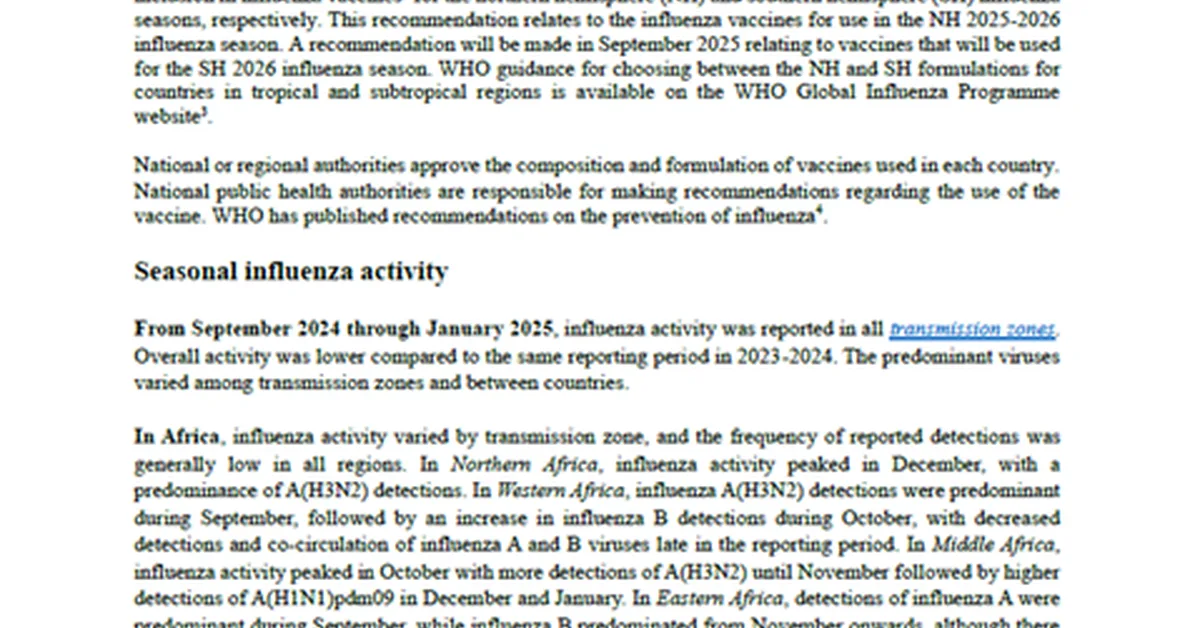 Recommendations for influenza vaccine composition for the 2026-2027 northern hemisphere season