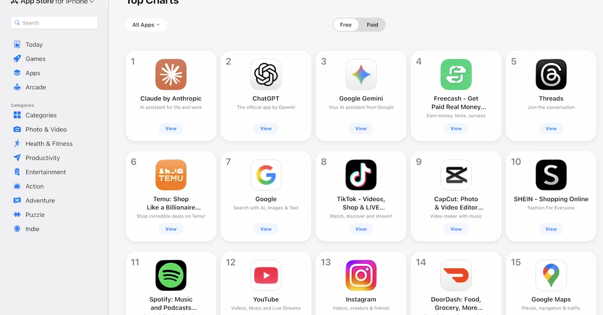 Anthropic's Claude grabs top spot in App Store after Trump's ban
