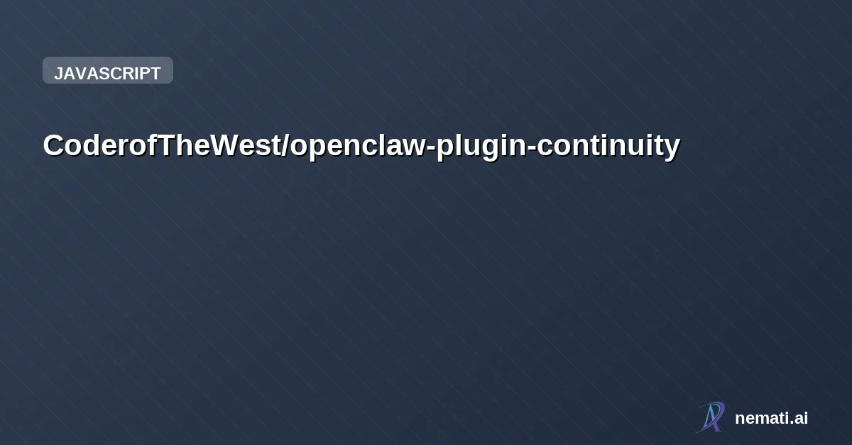 CoderofTheWest/openclaw-plugin-continuity — Infinite Thread — persistent, intelligent memory for OpenClaw agents